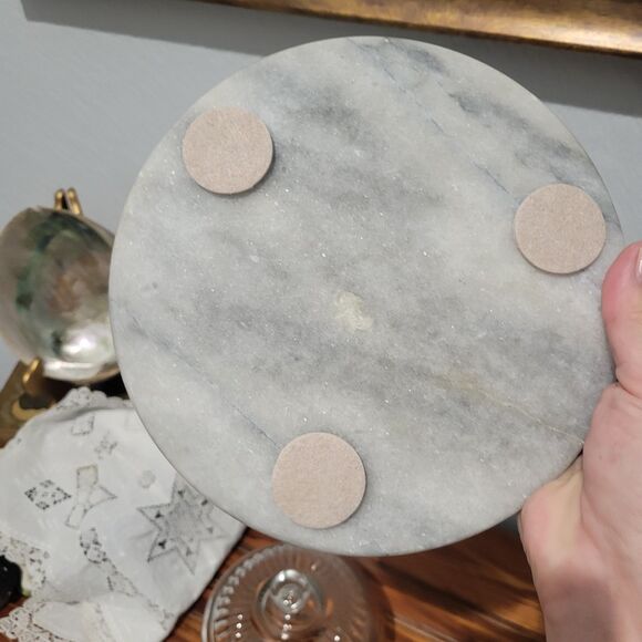 Vintage Marble White & Gray Cheese Cloche Glass Dome Lid 7.5 x 5.5" MCM Dessert - Picture 9 of 10